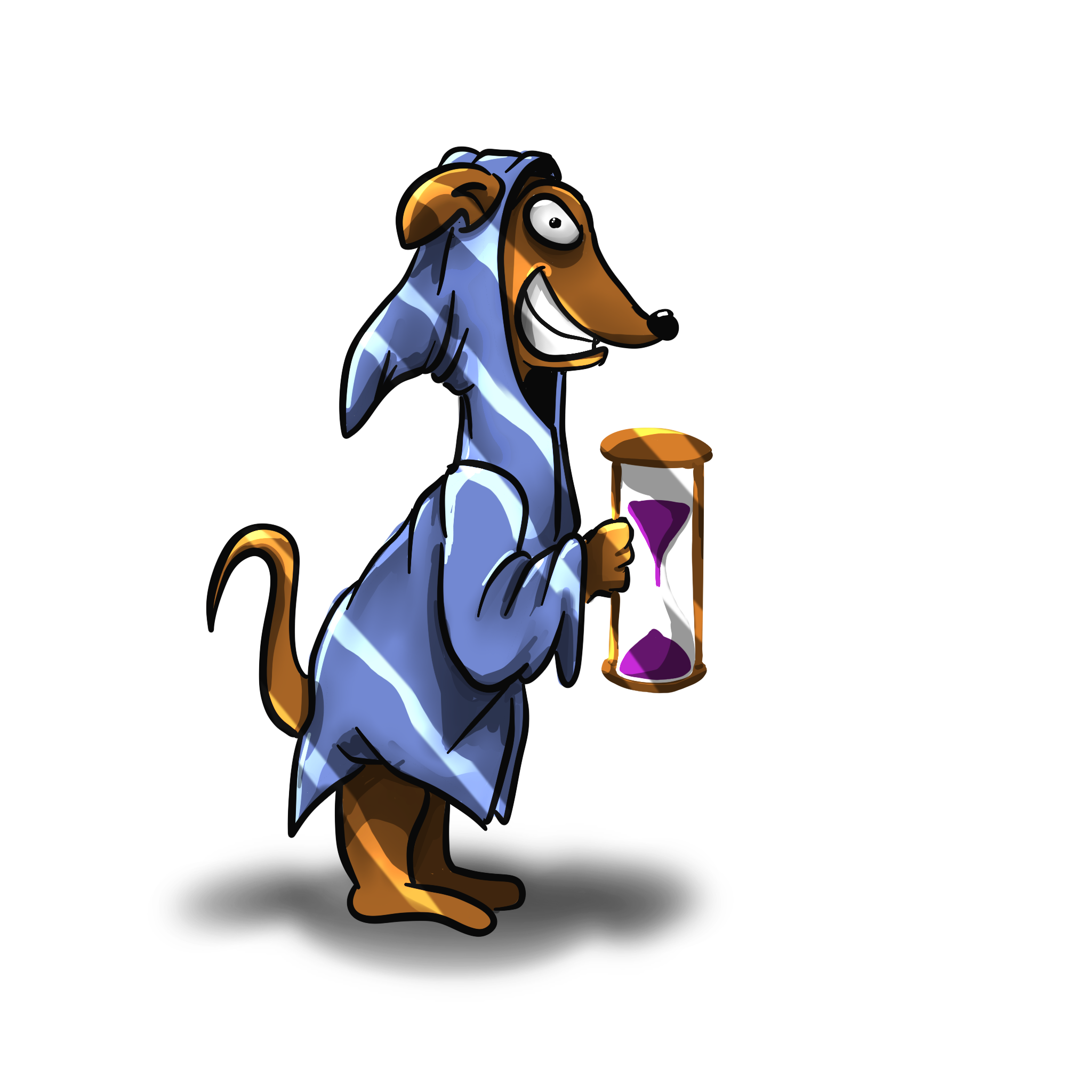 sneaky dog holding hourglass