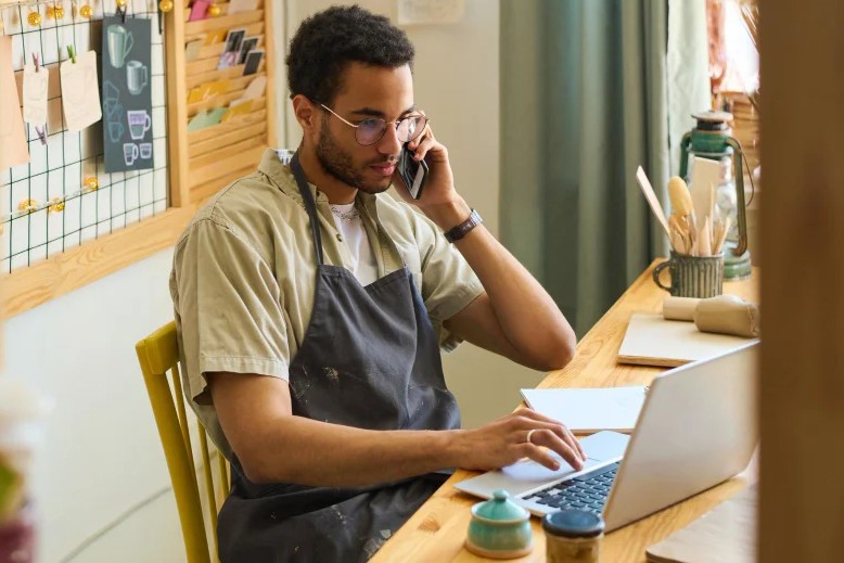 person taking calls on a phone